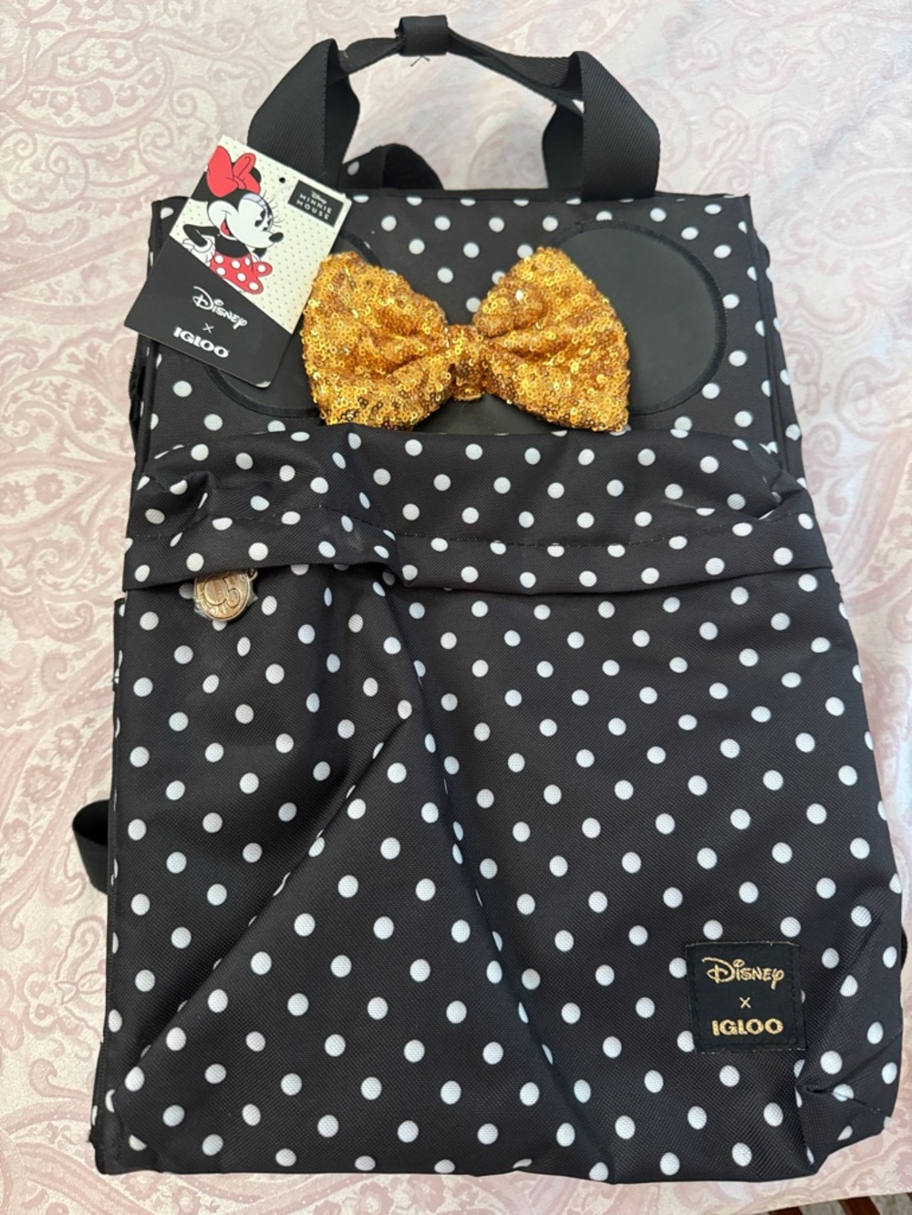 24 can igloo cooler Black Polka Dot Minnie Backpack with Gold Sequin Bow